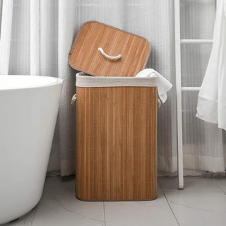Cesto De Roupa Forrado Em Bambu Retangular