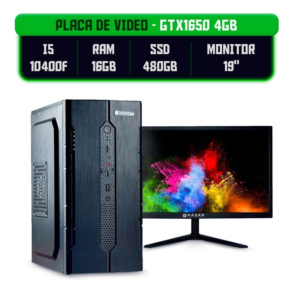 Cpu Completo I5 + Ram 16gb Ssd 480gb Gtx1650 4gb Monitor 19