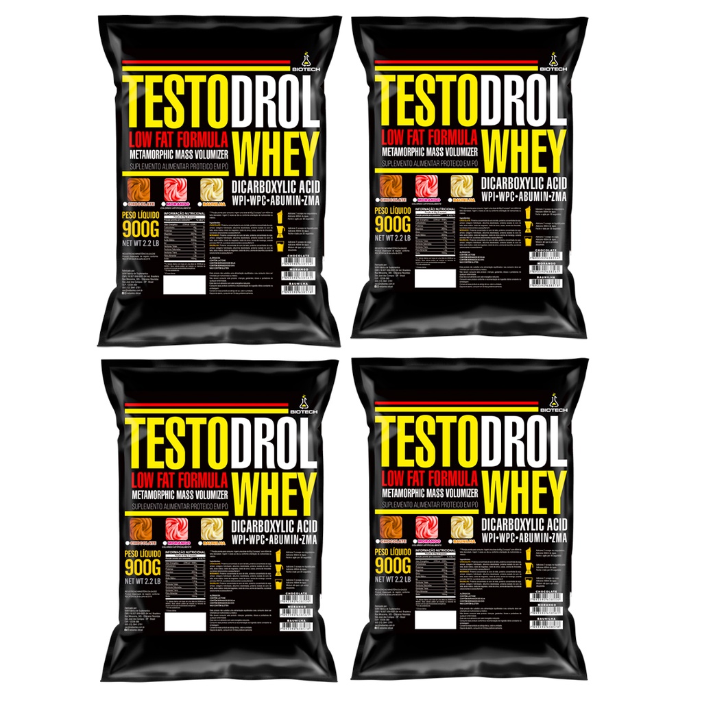 4x Whey Concentrado e Isolado Testodrol 900g – Biotech