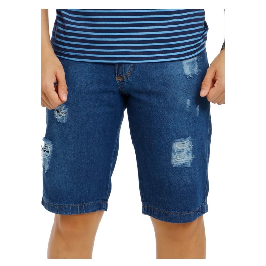 Bermuda jeans masculina com barra dobrada total conforto - Recortes