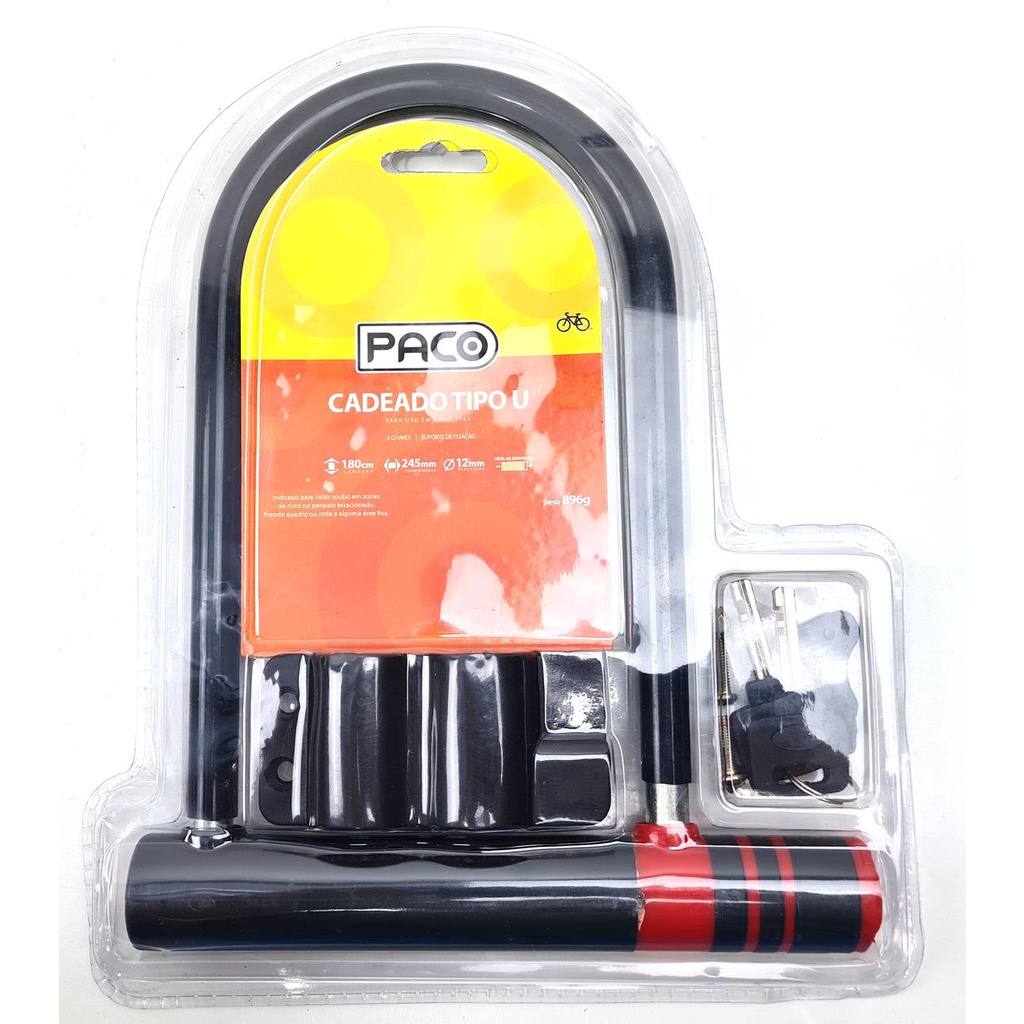 Cadeado Paco Tipo U Lock C/ Chave 240 x 180mm Reforçado | Shopee Brasil