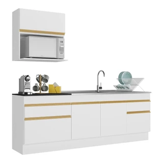 Cozinha Compacta com Rodapé Veneza Multimóveis MP2110 com Armário e Balcão Branca