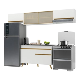 Cozinha Compacta 4 pç c/ Armário e Balcão MP3698 Veneza GW Multimóveis Branca