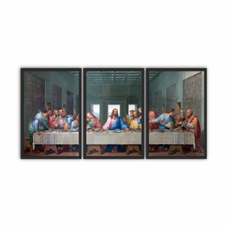 Kit Quadros Decorativos Moldura Madeira 120x60 Última Santa Ceia de Jesus Cristo para Decoração de Sala Quarto Hall e outros Ambientes