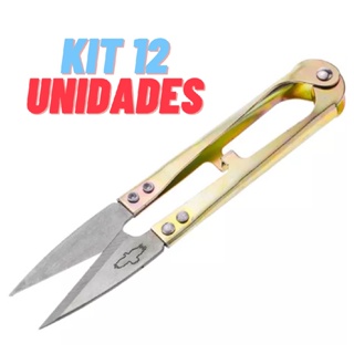 Kit 12 Tesoura Tecelão Costura Arremate Pic Dourada