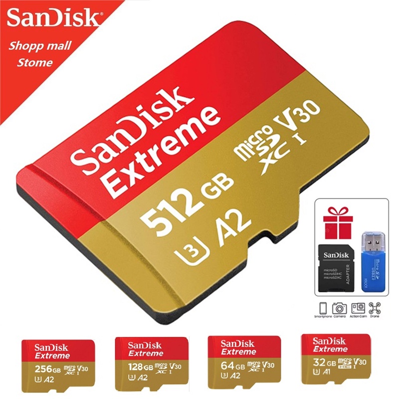 Cartão De Memória SanDisk 1TB 16GB 32GB 64GB 128GB 256GB 512GB Flash Micro SD Do Gravador De Câmera Digital SDXC A2 Classe 10 TF De Alta Velocidade Para Tacógrafo MP3 MP4