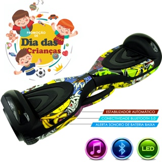 Hoverboard Skate Elétrico 6,5 Rosa e Azul Auto Equilíbrio Bluetooth C/alça