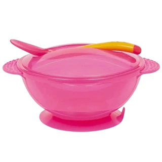 Kit Prato Bowl Com Tampa E Colher Rosa Infantil 400ml 5230 - Buba