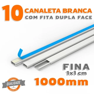 Kit 10 Canaletas Finas 1x1cm PVC Branco com Fita Dupla Face de 1 Metro