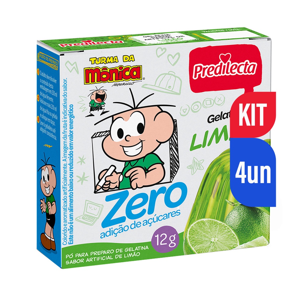 Kit 4un Gelatina Em Pó Limão Zero Açúcar Turma Da Mônica Predilecta 12g