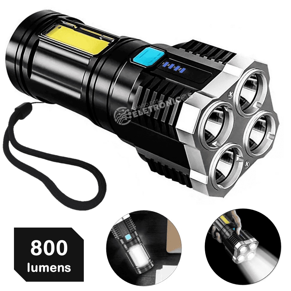 Lanterna Multifuncional 4 Leds Recarregável 800lm Potente LT8932 ...