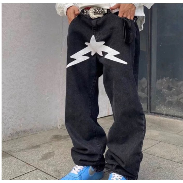 Calças De Ganga Estrela Estampadas Masculinas E Femininas De Rua y2k Da Moda De Pernas Largas Retas retro Casuais De Cor Clara