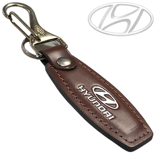 Chaveiro Hyundai Couro Carro Mosquetão Automotivo Timbrado Marrom Café escrita prata