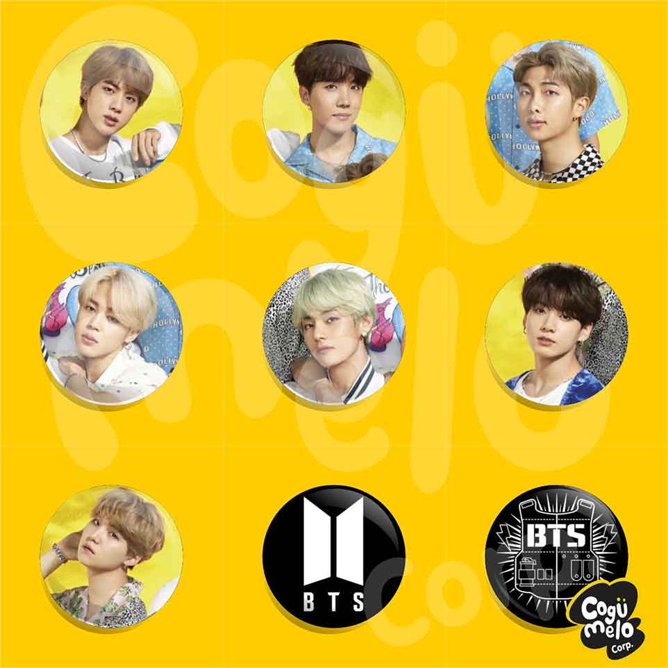 Bottons BTS, K-pop, SUGA, V, Jung Kook, Jin, RM, J Hope, Jimin 4,5 cm ...