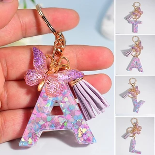 A Z Porta-Chaves De Coração Púrpura Carta Cheia Mulher Carteira Encanta 26 Iniciais Alfabeto Borboleta Tassel Pingente Acessório em Oferta na Shopee