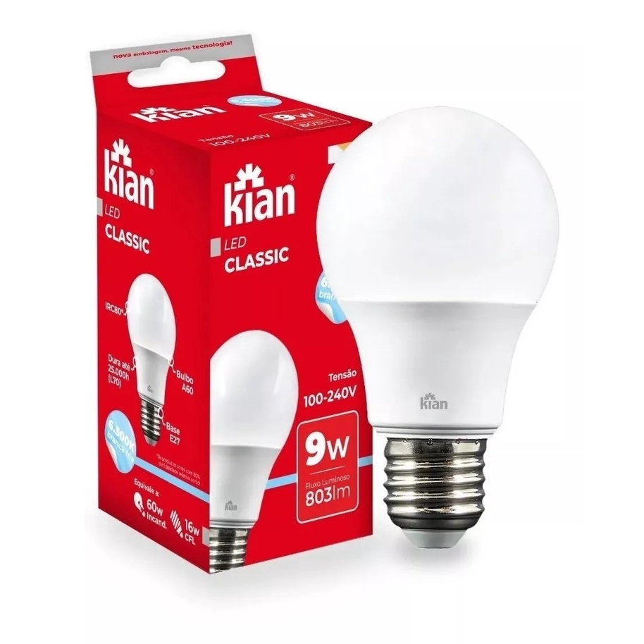 Kit 10 Lâmpadas Led Bulbo A60 9w 6.500k Branca Fria Bivolt