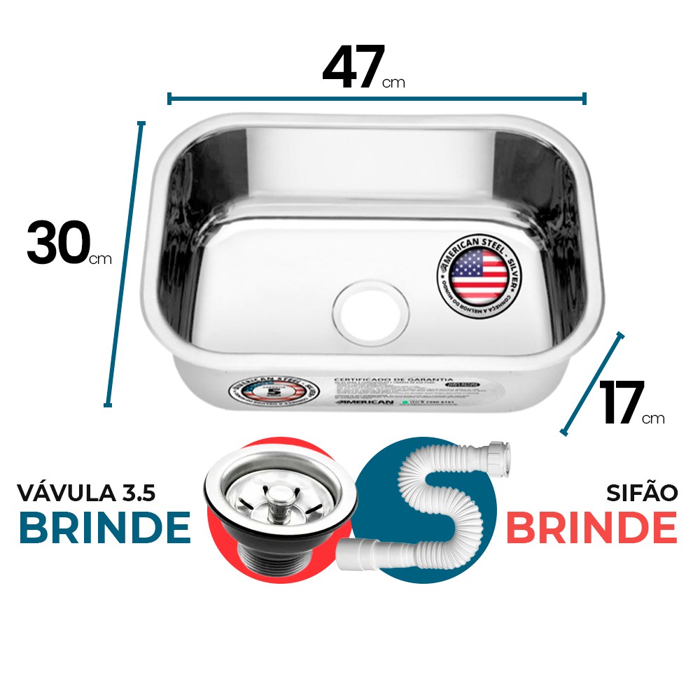 Cuba Pia Numero 1 Cozinha Inox American Steel 47x30x17