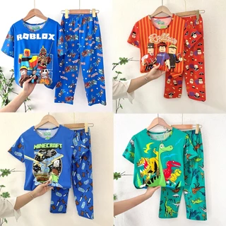 Roblox Kids Boys Pijamas Sleepwear Camiseta Manga Curta + Calça Comprida Conjunto De Cartoon Minecraft Homewear