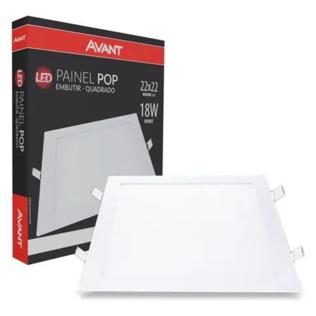 Luminária Plafon Led De Teto Avant Painel Quadrado Embutir 18w Branco