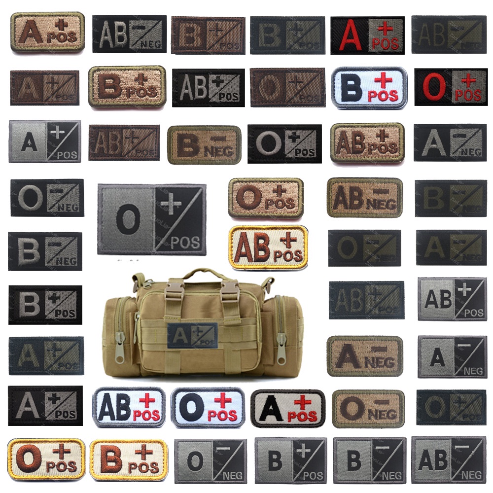 Adesivo Tático de Velcro para Mochila de Mochila com Crachá de Sangue Bordado A+B+AB+O+Velcro