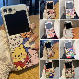 Caixa De Telefone Slim Cartoon Clear Hard PC Para Samsung Galaxy Z Flip 5 Matte Black À Prova De Choque Flip5