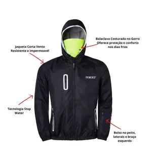 Jaqueta Texx Corta Vento Frio Inverno Neon Preto Impermeável Com Balaclava Moto Motoqueiro