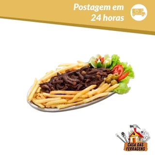 Kit 10 Travessa Bandeja 25cm Aço Inox Porção Oval Batata