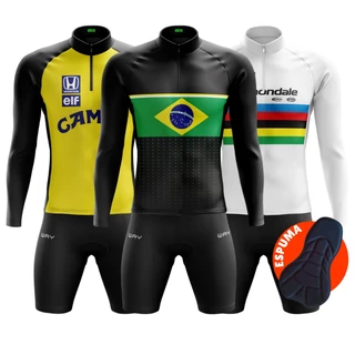 Conjunto Ciclismo Bermuda Forro Espuma Camisa Manga Longa Camiseta Short Kit Roupa Bike Pedal Mtb