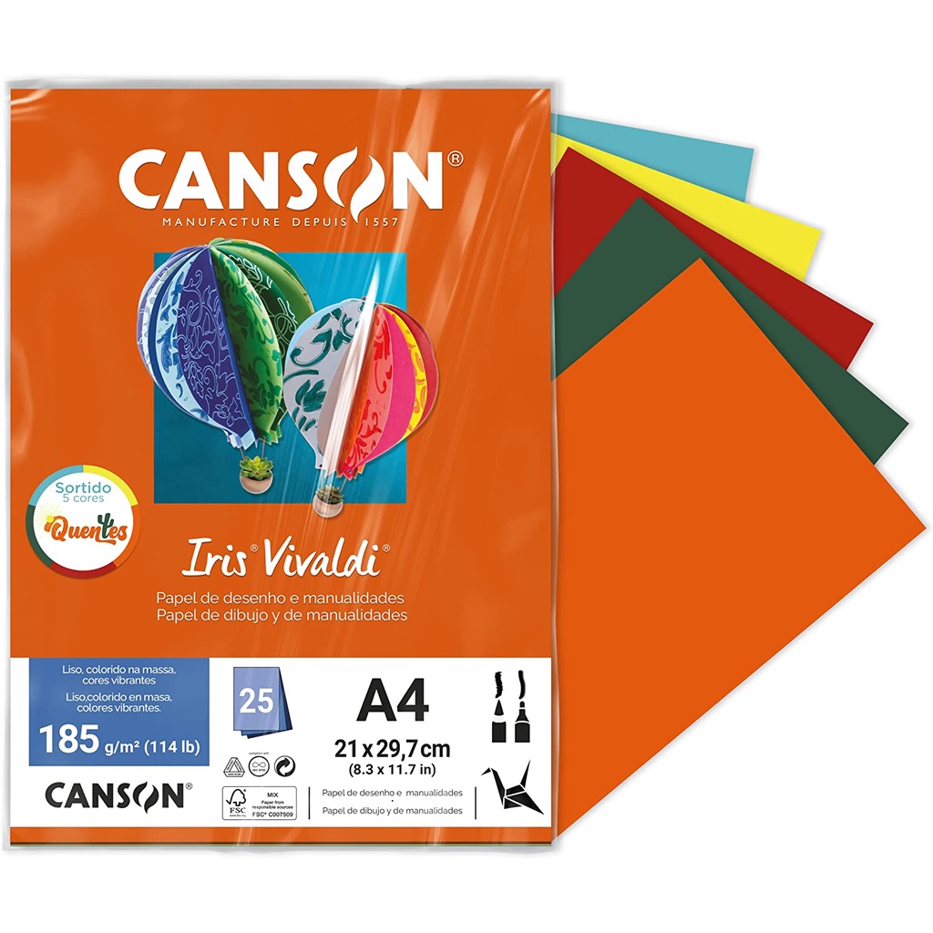 Canson Iris Vivaldi - 25 Feuilles Papier Couleur A4 240g/m² - Assortiment Bleu - Idéal Dessin, Loisirs Créatifs