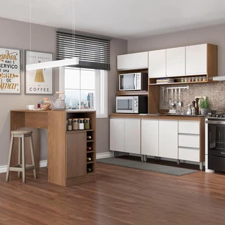 Cozinha Modulada com Bancada Ilha 4 Pçs MDP Branco Sabrina MENU