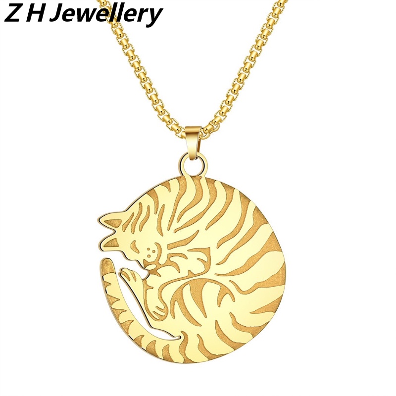 ZH Jewelry Hip Hop Jóias Aço Inoxidável Pingente De Gato Fofo Para Homens E Mulheres Acessórios De Punk