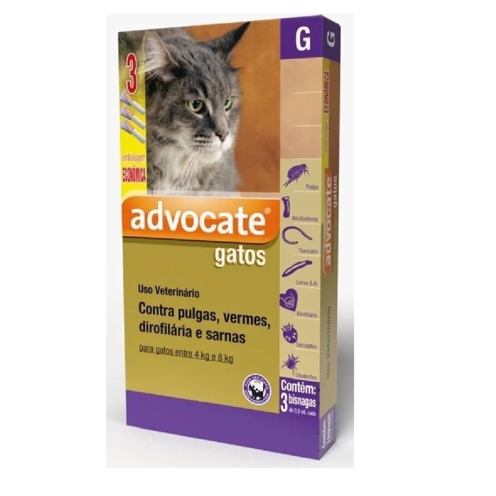 Anti pulgas Advocate Gatos de 4 a 8 kg com 3 pipetas | Shopee Brasil