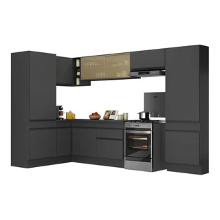 Armário de Cozinha Completa de Canto com Rodapé Veneza Multimóveis MP2090.895 Preto