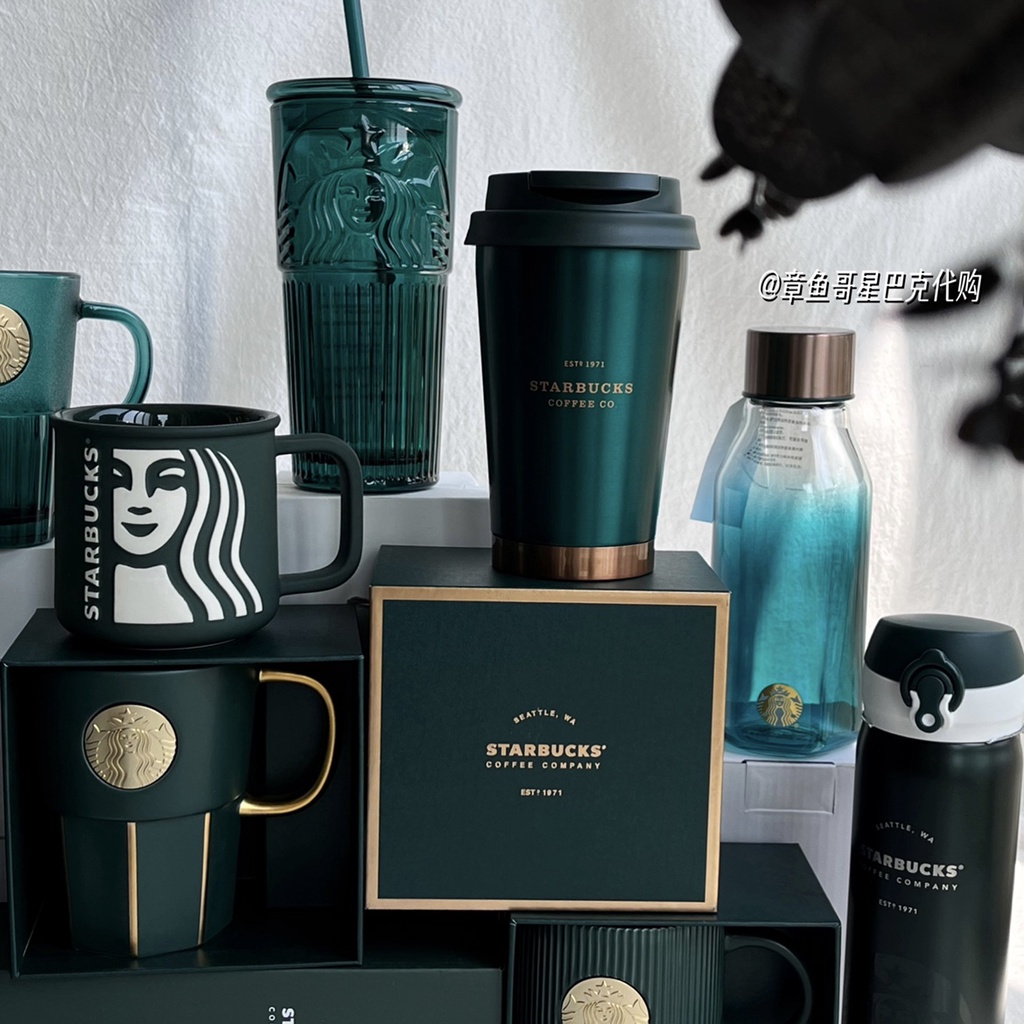 Garantia de Qualidade Starbucks Hot Sale Marca Nova Estoque Pronto para Venda a Quente blackpink Ready Dark Green Striped Mermaid Goddess Gradient Straw Insulation Water Cup