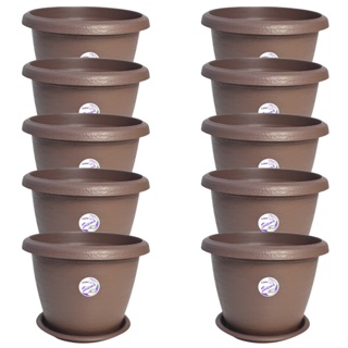 10 Vasos Siena Redondo 25cm com Pratos para Flores Plantas