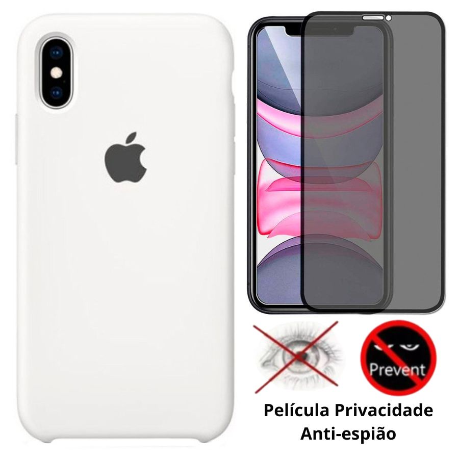 Kit 2em1 Capa Capinha + Pelicula Para iPhone XS Max - Case Silicone Aveludada + Pelicula Privacidade 3D 5D