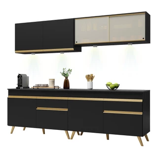 Cozinha Compacta 4 peças com Leds MP2021 Veneza Up Multimóveis Preta