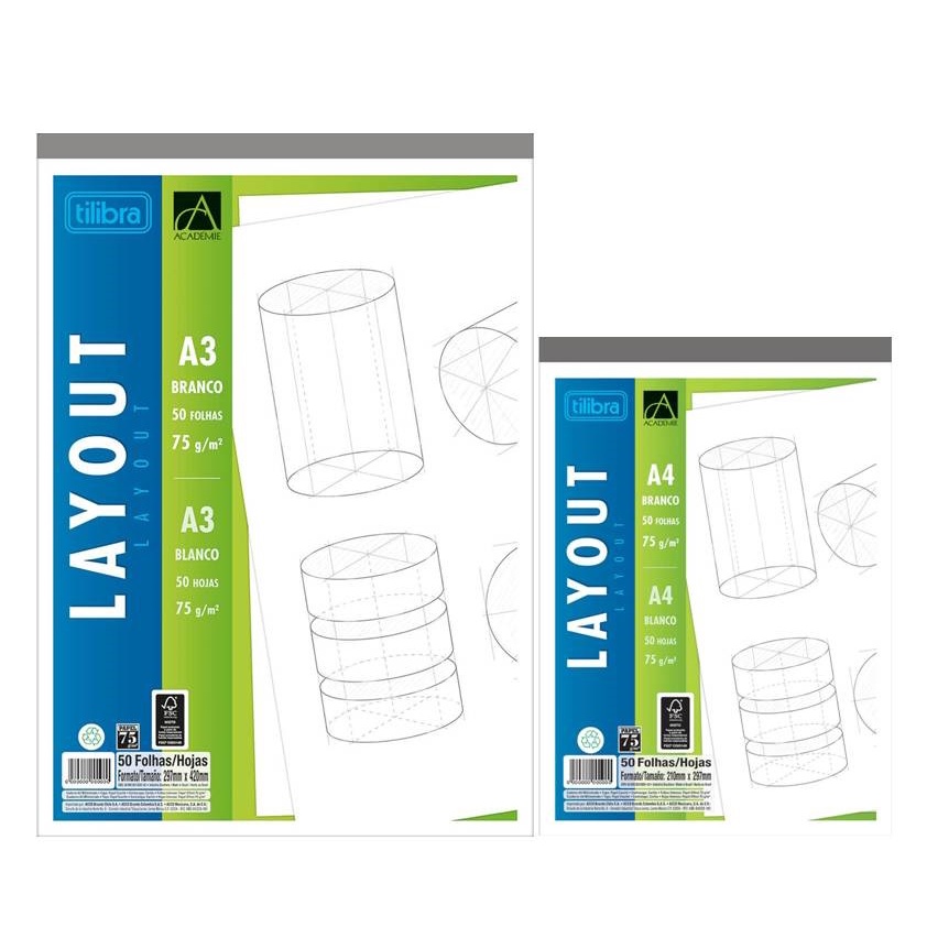 Bloco Layout Branco A4 e A3 Académie 50 Folhas - tilibra