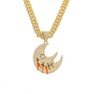 Pingente Lunar Europeu Americano de Jóias Hip-Hop Pingente Lunar Único Colar incrustado com óleo de diamantes Colar de Homens Engraçados Exagerados