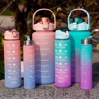 Kit Garrafas 3 em 1 garrafas 2L 900ml 300ml Squeze Academia Treino Tie Dye com adesivos