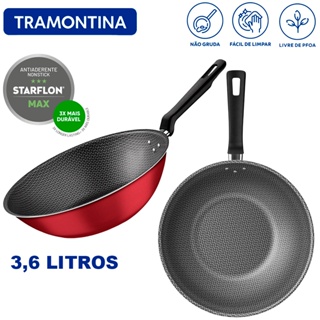 Panela Wok Tramontina em Alumínio Antiaderente Teflon Starflon Max Não Gruda Revestimento Interno e Externo 28cm