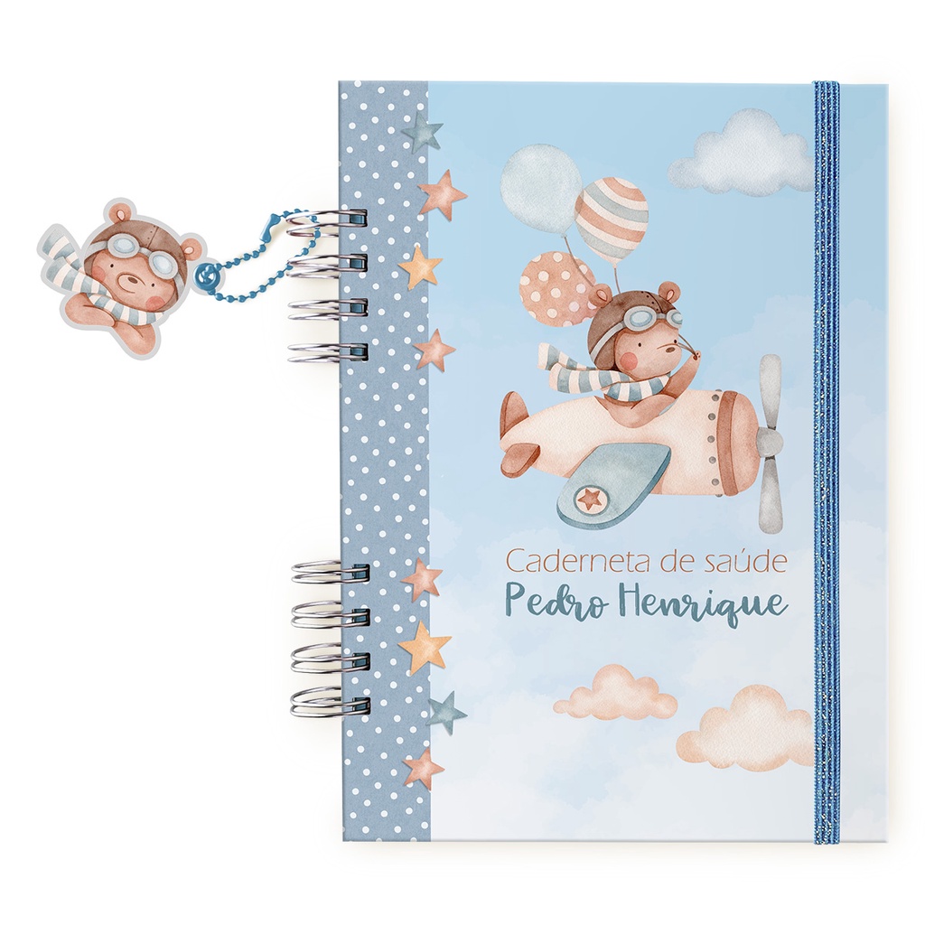 Caderneta de Vacinação Saúde Personalizada com Nome Capa Dura Urso Aviador