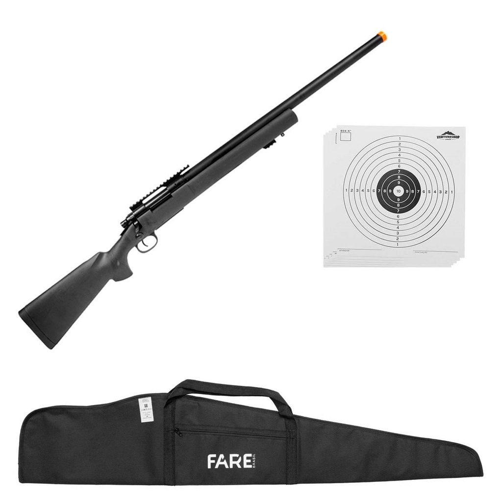 Rifle de Airsoft Sniper M24 Storm + Capa + Alvos 500 FPS Escorrega o