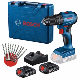 Parafusadeira Bateria Impacto 18V 65Nm GSB 185-LI Kit 2 Baterias Bivolt BOSCH + Kit 10 Brocas