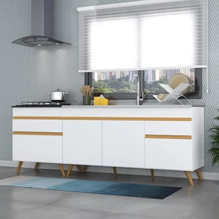 Kit 2 Balcões Gabinete Pia 150 cm e Cooktop 70 cm Veneza GW Multimóveis MP2073 Branco
