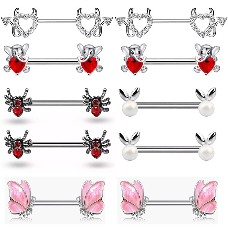 1.6 * 14MM 1Pair Fashion 316l Mamilo Cirúrgico De Aço Barbell Ring Bee Shape Nipple Piercing Sexy Jewelry For Women