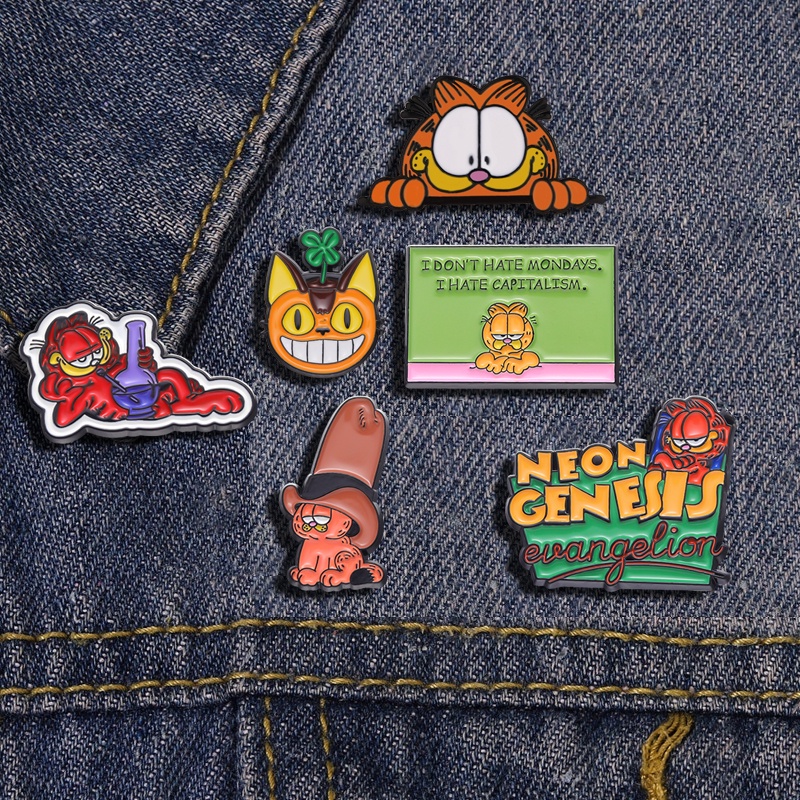 Garfield Funny English Esmalte Inglês Animado Brochura Cômica Hate Capitalism Slogan Presente Para Acessórios De Roupa De Amigos