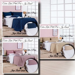 Colcha Cobre Leito Solteiro Petit Poa 200 Fios 2pc DUPLA FACE +Jogo Cama Lencol 2 pcs BOLINHA