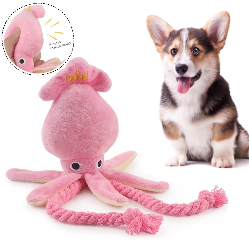 Pink Octopus Pet Plush Sound Toy Dog Cat Moedor De Dentes E De Brinquedos Com Cordas De Limpeza