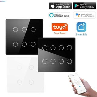 Tuya Wifi Smart Living 4x4 Interruptor de luz Sensor de toque de parede 4/6/8 Gang Jammer Painel de vidro Controle remoto Alexa Google Home fundo do mar